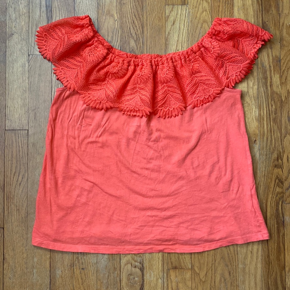 A New Day Lace Coral Off Shoulder Top